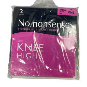 No Nonsense Premium Nylon Knee Highs Sheer Toe Off Black 2 Pairs One Size Vintag